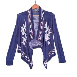 Miss Daisy Southwestern Aztec Waterfalls Open Drape Cardigan Women Medium Boho